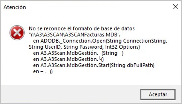 Error en A3SCANFacturas.mdb al acceder a a3asesor Scan