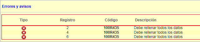 Error de validación Modelo 714 100R435 - Debe rellenar todos los datos