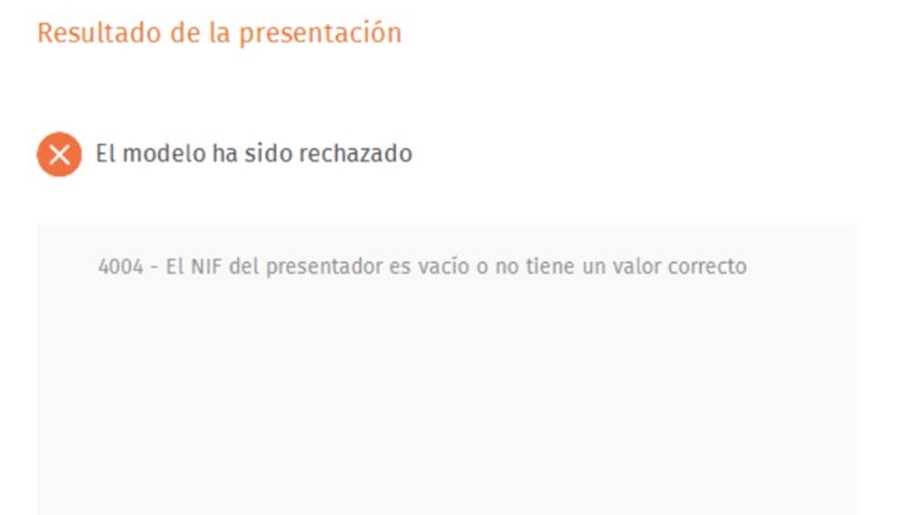 Error 4004 El NIF del presentador es vacío o no tiene un valor correcto